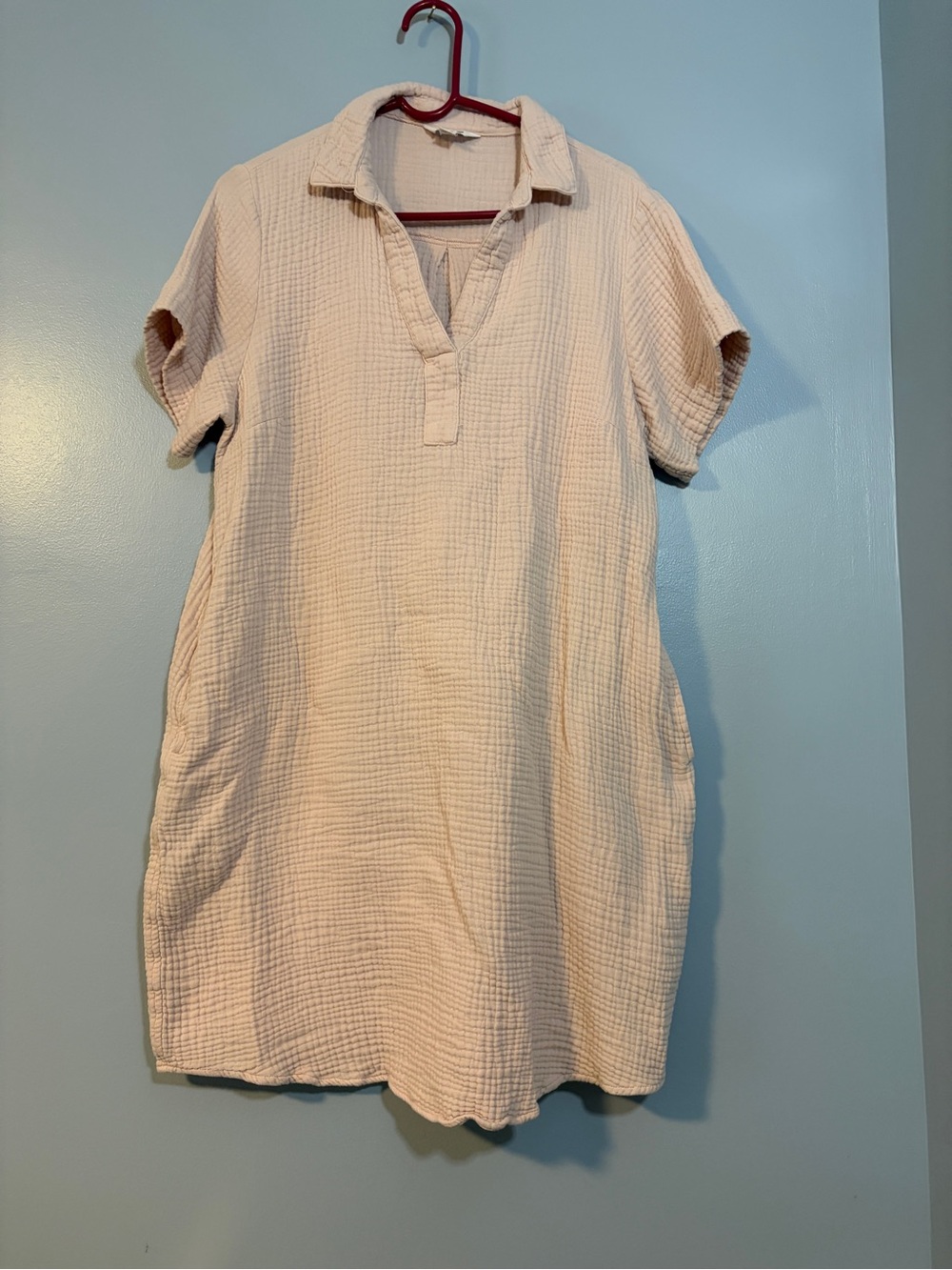 Three Dots Cream Gauze Shirt Dress Pale Pink
